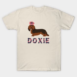Long Haired Dachshund (Doxie) with Flower Hat T-Shirt